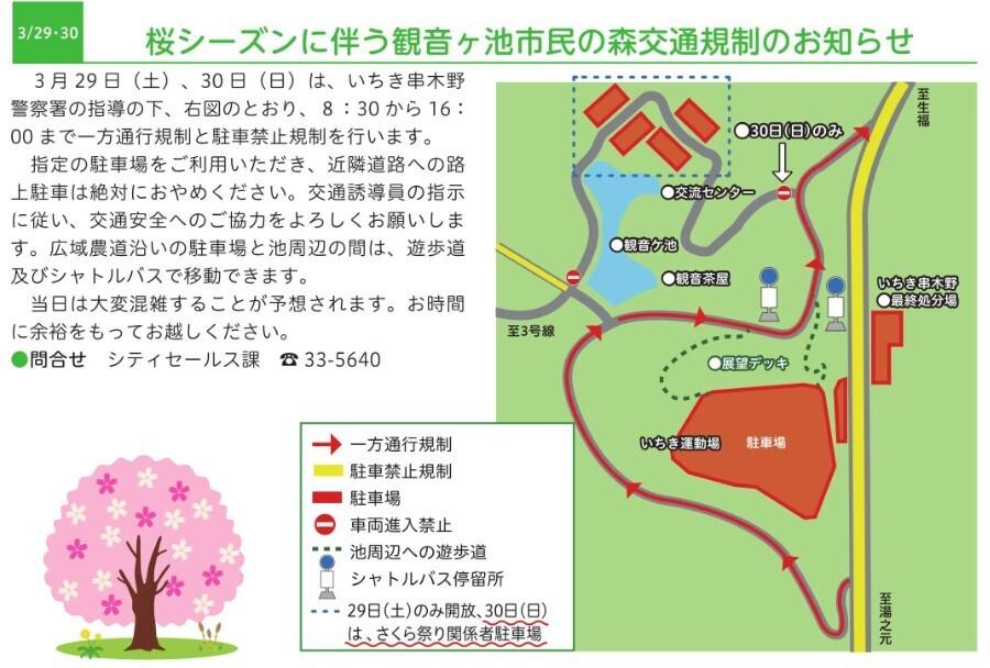 【いちき串木野市】観音ヶ池市民の森に係る桜シーズンの交通規制について-1